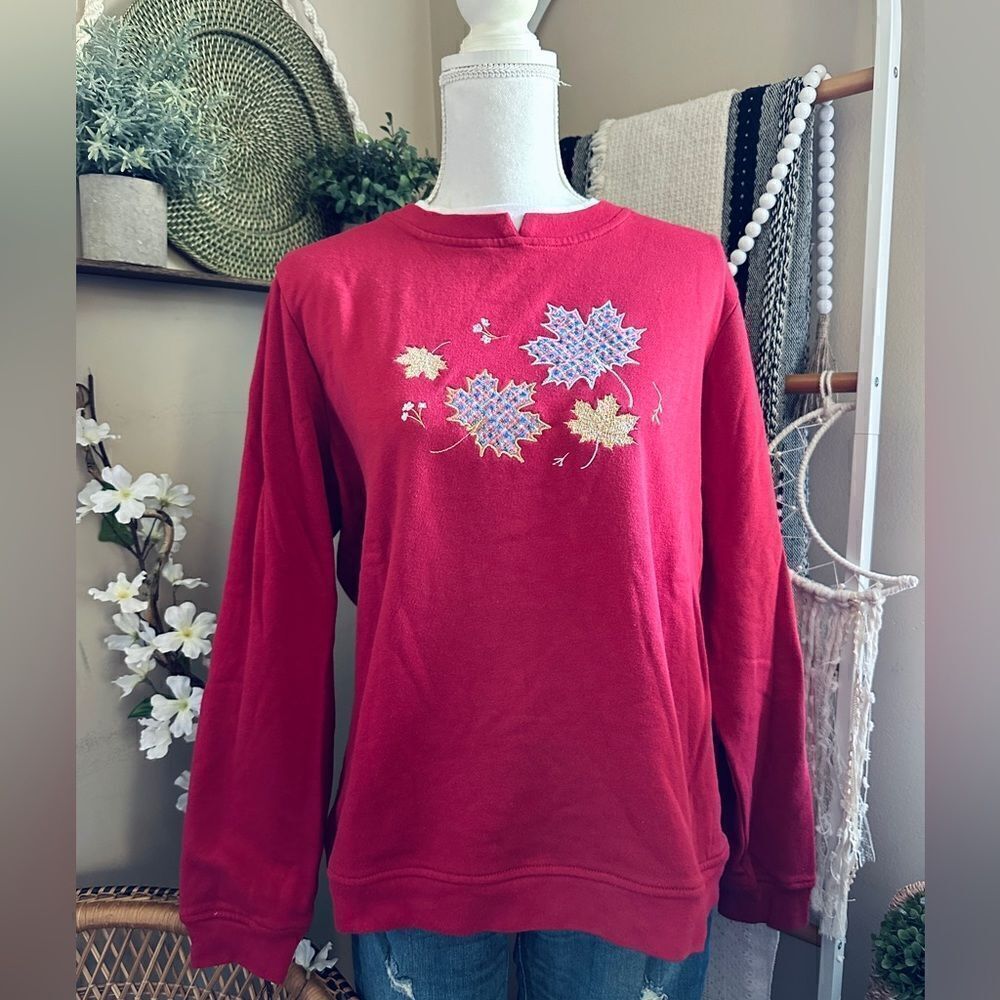 Vintage Adrian Delafield Fall Leaves Cottagecore Double Crewneck Sweatshirt